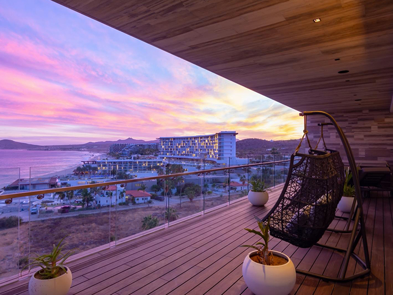 Sunset on the deck of Solaz Residence Penthouse 306